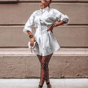 Cursive print mini dress